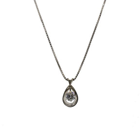 14K White Gold Round Floating Diamond Necklace and Box Chain