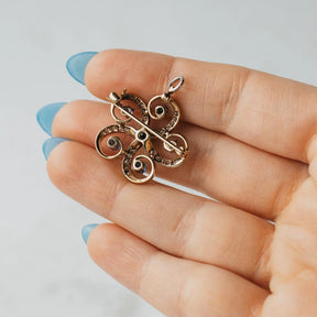 Victorian Sapphire and Diamond Floral Swirl Pin Pendant