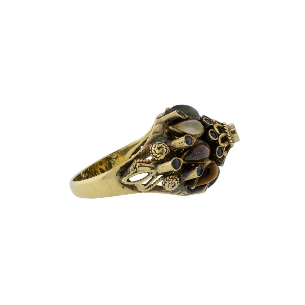 Semi-Precious Gemstone and Blue Sapphire Thai Princess Ring