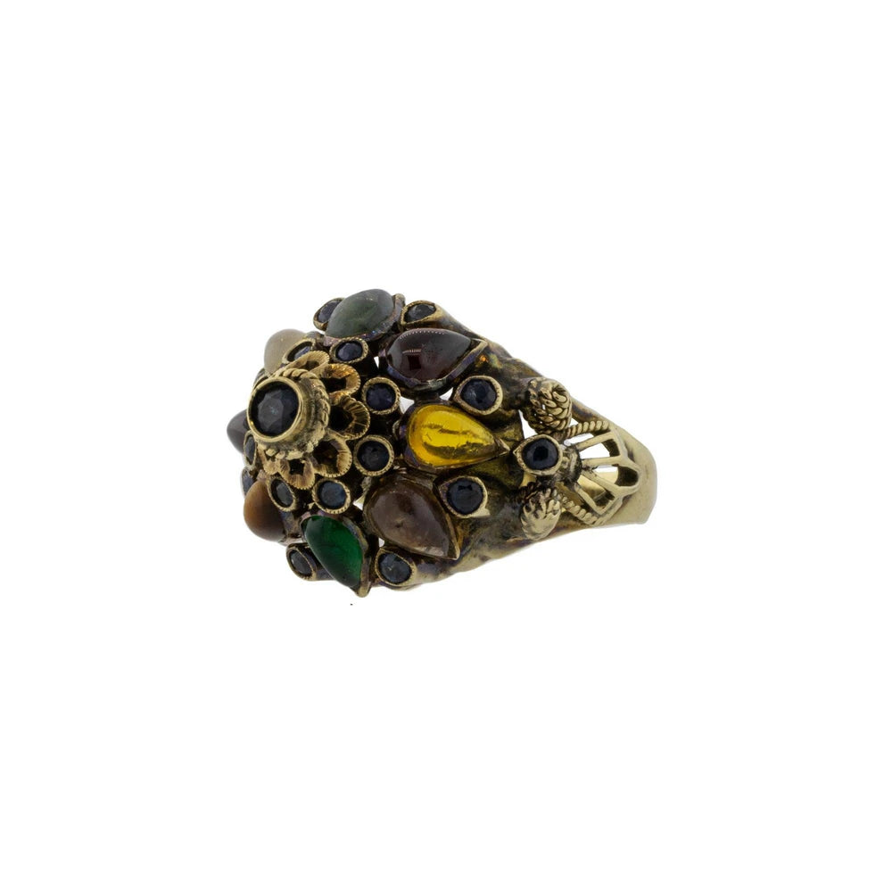 Semi-Precious Gemstone and Blue Sapphire Thai Princess Ring