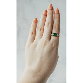Square Cut Natural Emerald & Diamond Ring