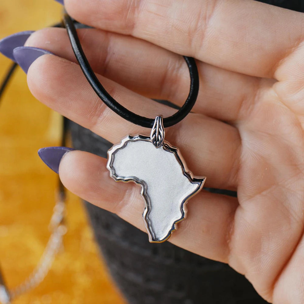Sterling Silver African Pendant Necklace In Stone Finish