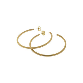 18K Yellow Gold High-Polish and Stippled Style Hollow Hoop Earrings