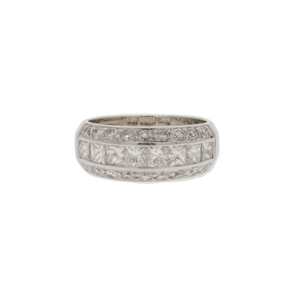 Three-Line Round Brilliant and Princess Cut Diamond Ring