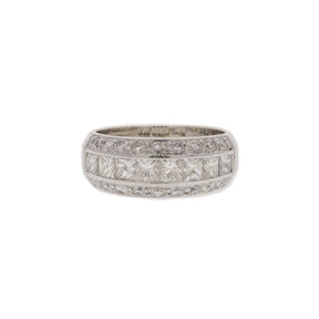 Three-Line Round Brilliant and Princess Cut Diamond Ring