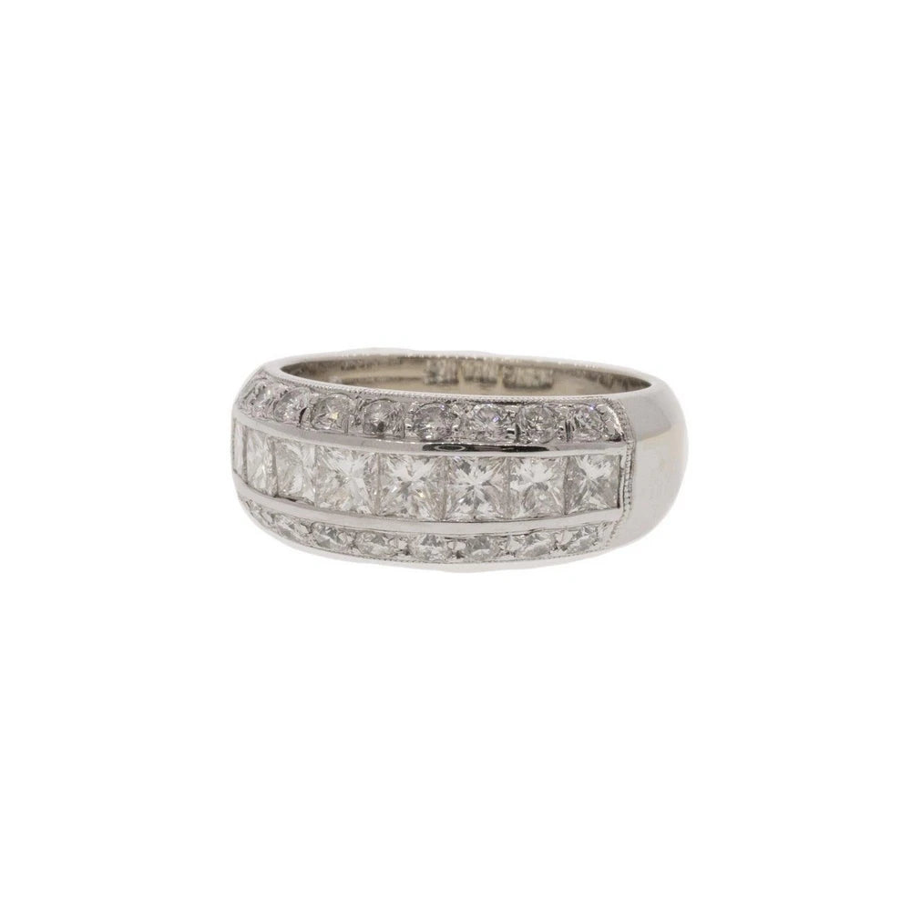 Three-Line Round Brilliant and Princess Cut Diamond Ring