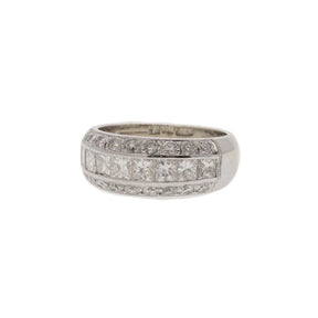 Three-Line Round Brilliant and Princess Cut Diamond Ring