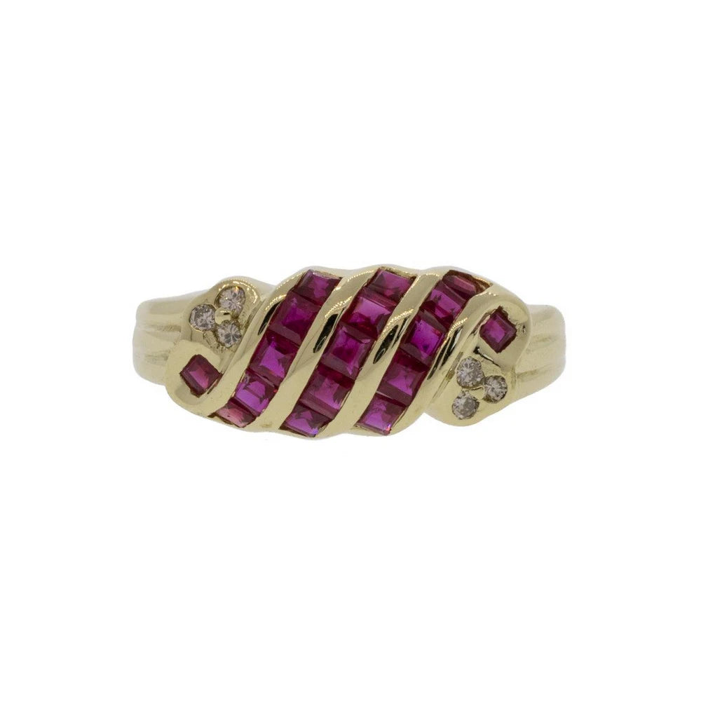 18K Yellow Gold Twisted Ruby Cocktail Ring