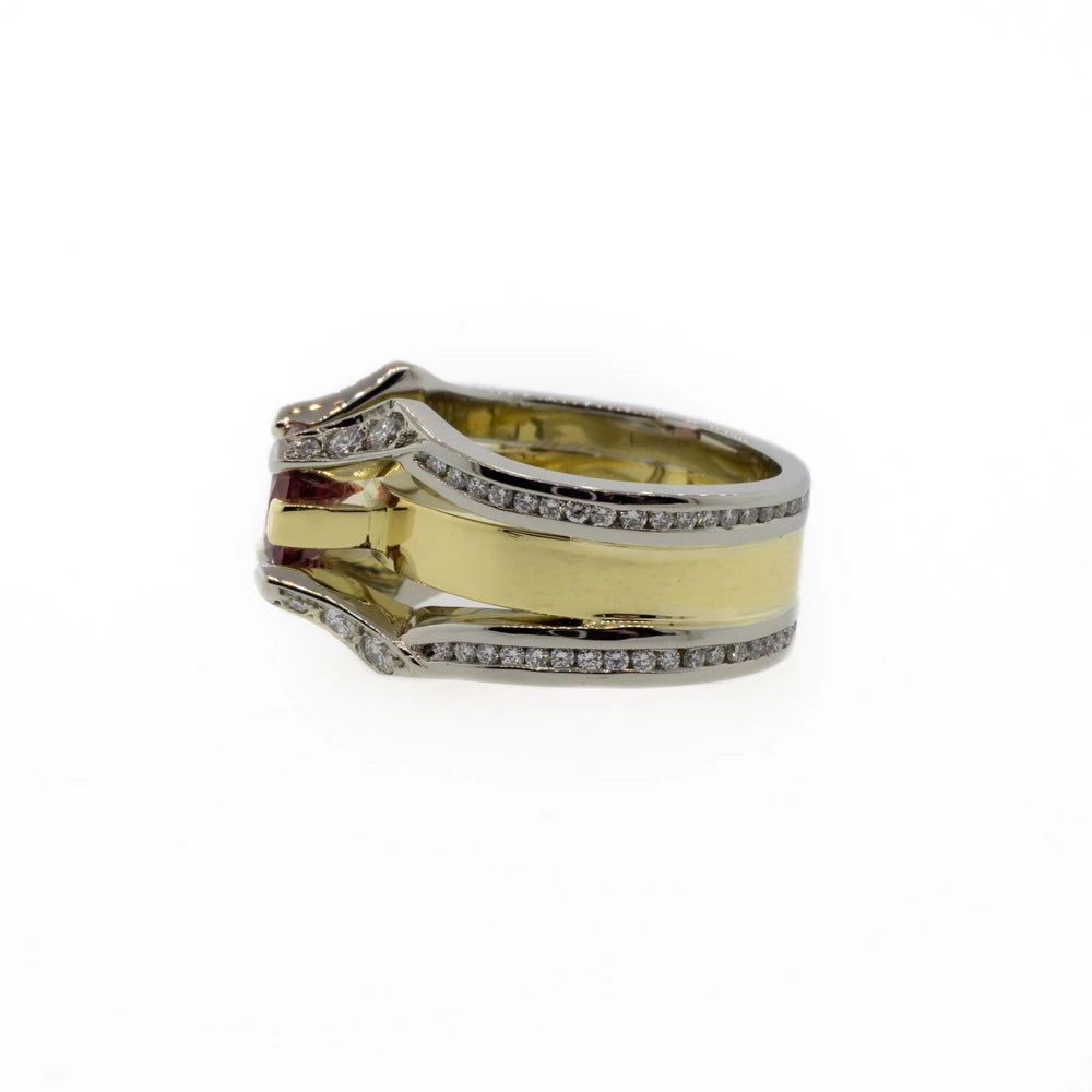 Two-Tone Gold Pink Tourmaline & Diamond Ring