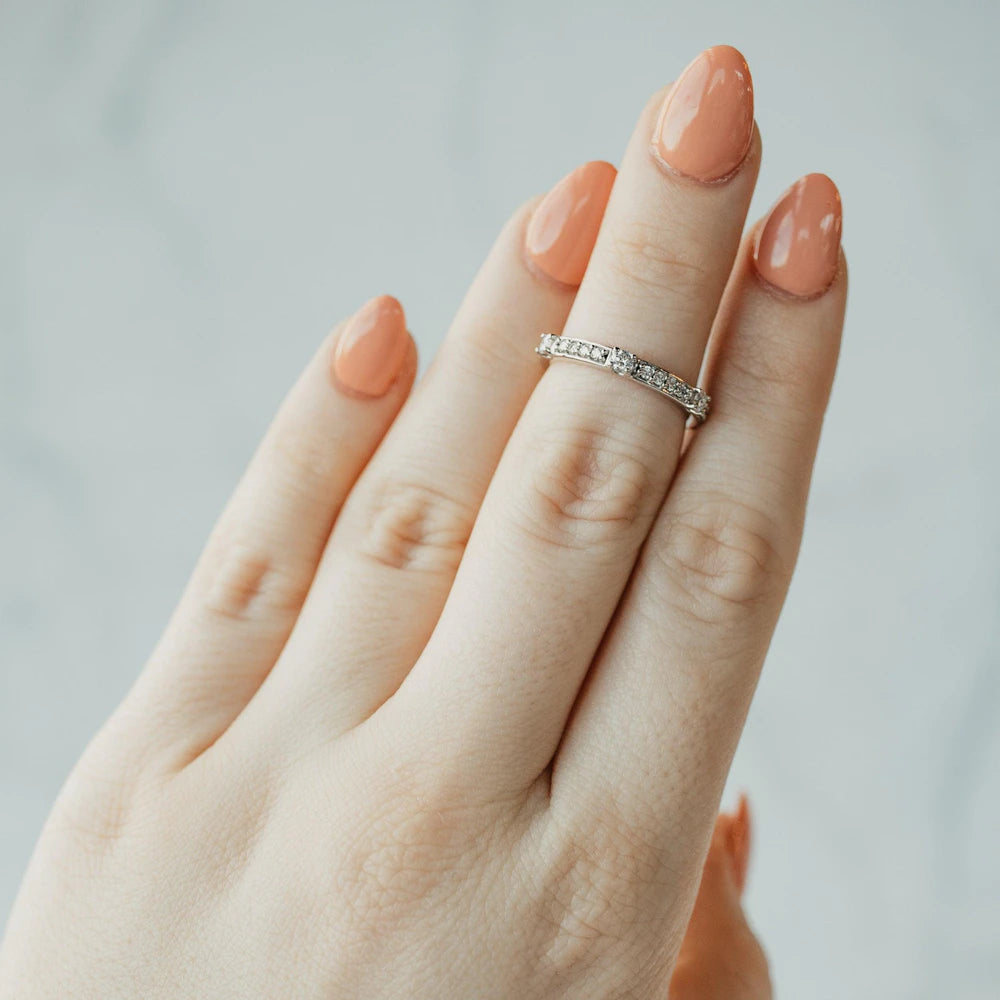 Unique 14K White Gold Diamond Stackable Band