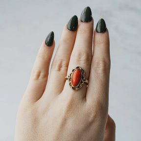 Victorian Elongated Cabochon Cut Coral Ring