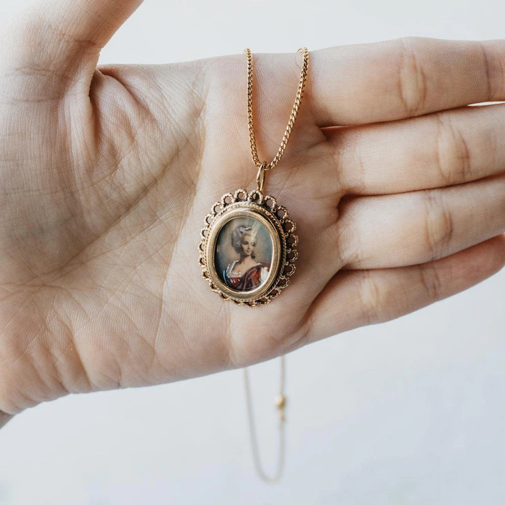 Victorian 14K Yellow Gold Pendant with Hand-Painted Portrait