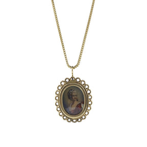 Victorian 14K Yellow Gold Pendant with Hand-Painted Portrait