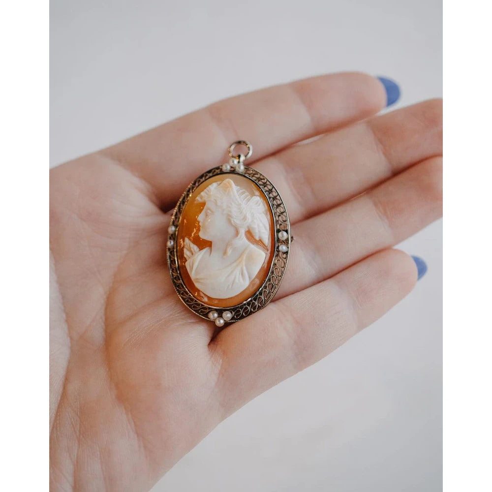Victorian Pearl and Shell Cameo Pin & Pendant