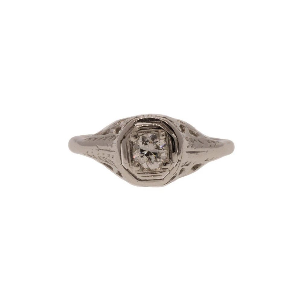 Vintage Engraved Diamond Engagement Ring