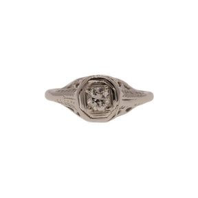 Vintage Engraved Diamond Engagement Ring