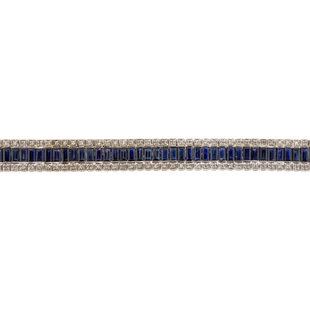 18K White Gold Baguette Blue Sapphire and Diamond Bracelet