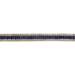18K White Gold Baguette Blue Sapphire and Diamond Bracelet