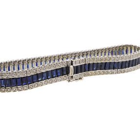 18K White Gold Baguette Blue Sapphire and Diamond Bracelet