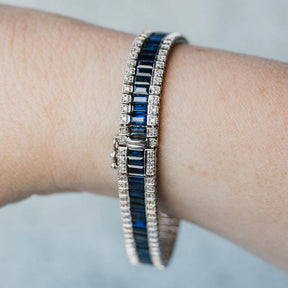 18K White Gold Baguette Blue Sapphire and Diamond Bracelet