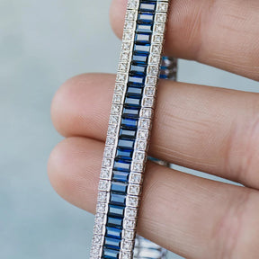 18K White Gold Baguette Blue Sapphire and Diamond Bracelet