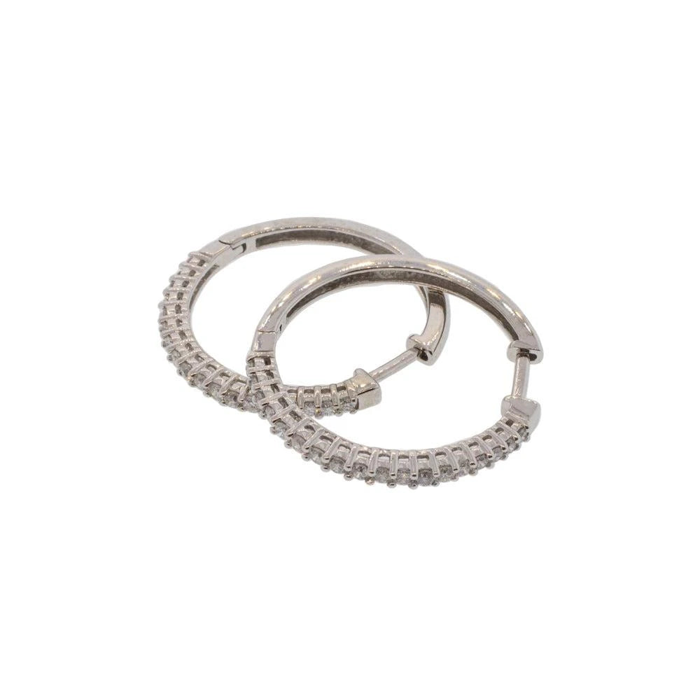 14K White Gold Diamond Hinge Hoops
