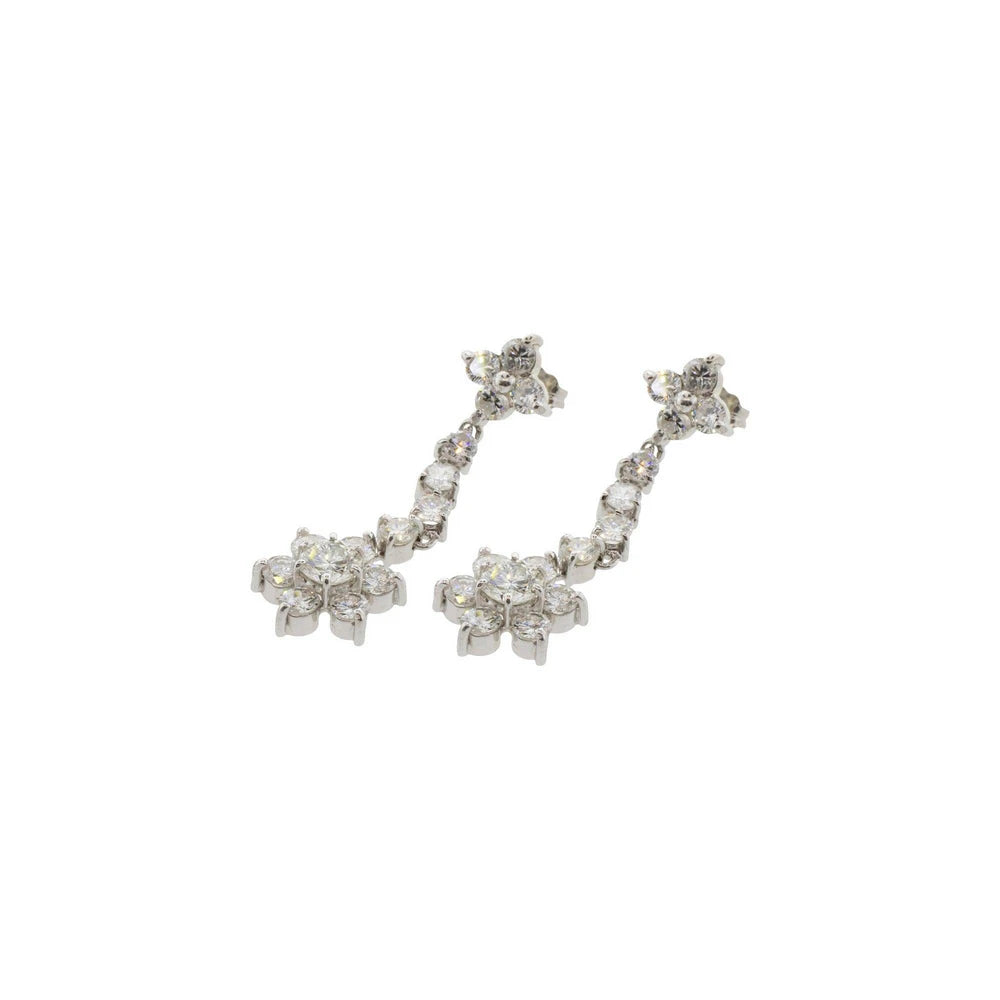 18K White Gold Floral Diamond Dangle Earrings