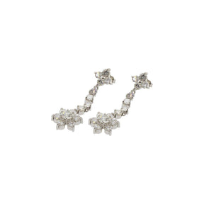 18K White Gold Floral Diamond Dangle Earrings