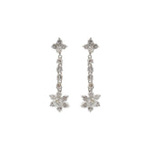 18K White Gold Floral Diamond Dangle Earrings