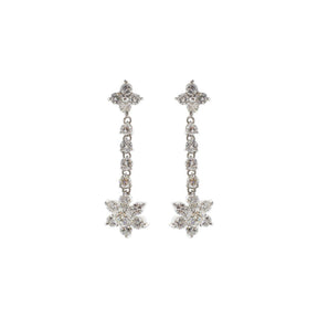 18K White Gold Floral Diamond Dangle Earrings