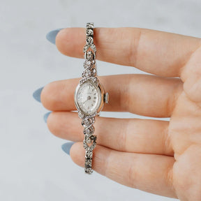 14K White Gold Mid-Century Ladies Diamond Croton Watch