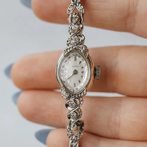 14K White Gold Mid-Century Ladies Diamond Croton Watch