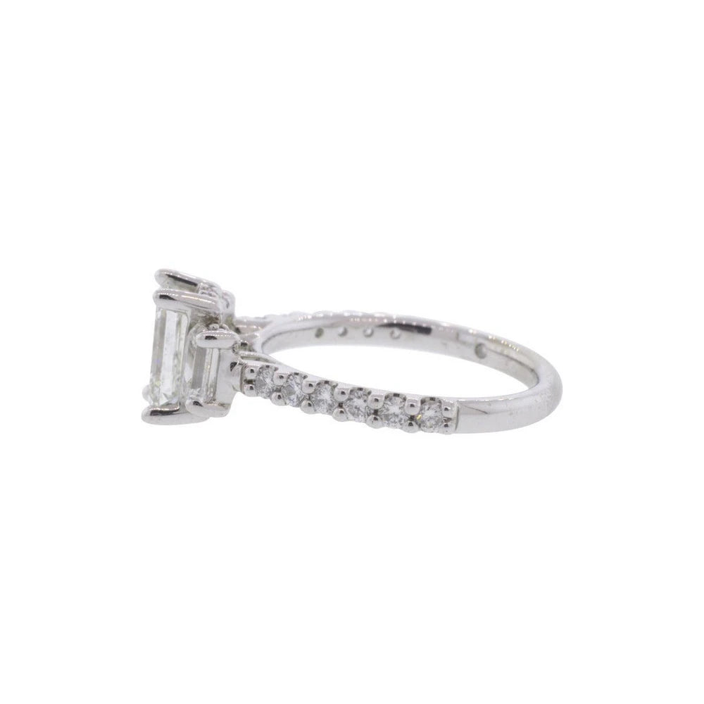 14K White Gold 1.52ctw Three Stone Emerald Cut Diamond Ring