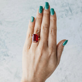 14K White Gold Verneuil Lab Ruby & White Quartz Ring