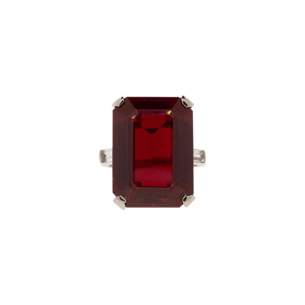 14K White Gold Verneuil Lab Ruby & White Quartz Ring