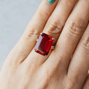 14K White Gold Verneuil Lab Ruby & White Quartz Ring