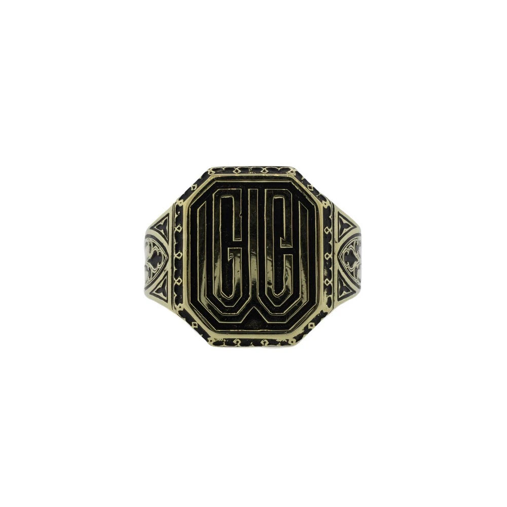 Yellow Gold Antiqued Signet Ring "GCW"