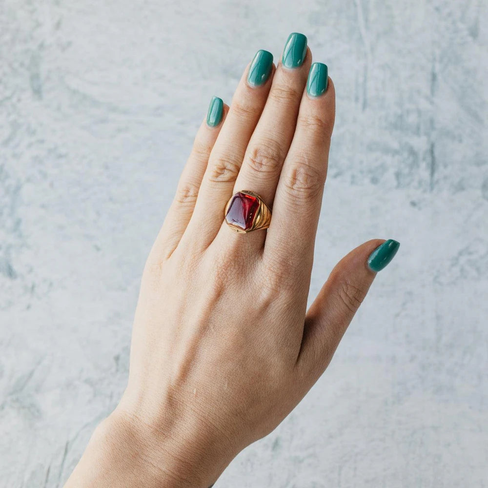 10K Yellow Gold Art Deco Lab Ruby Ring