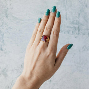 10K Yellow Gold Art Deco Lab Ruby Ring