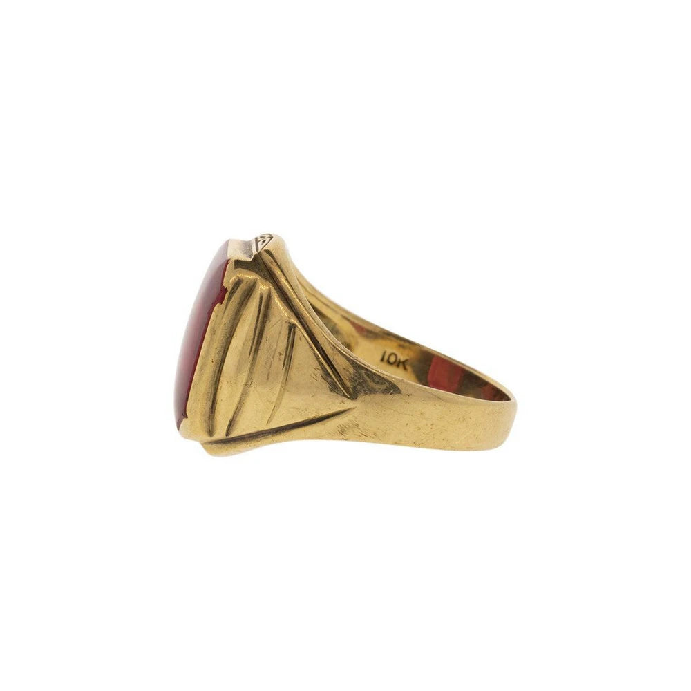 10K Yellow Gold Art Deco Lab Ruby Ring
