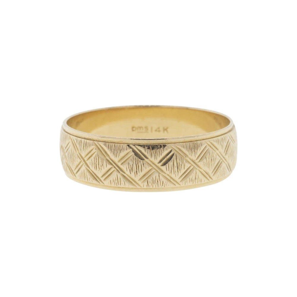 14k Yellow Gold Beveled Edge Etched Band