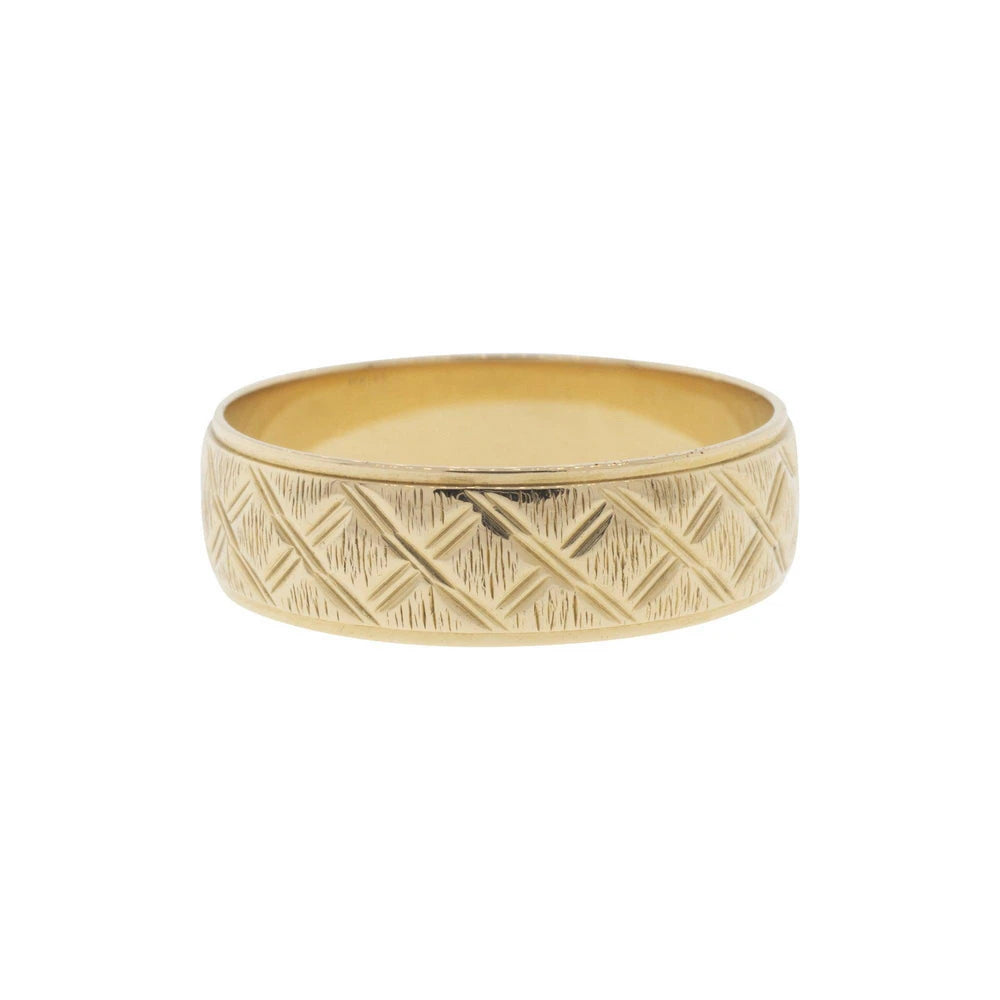 14k Yellow Gold Beveled Edge Etched Band