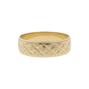 14k Yellow Gold Beveled Edge Etched Band