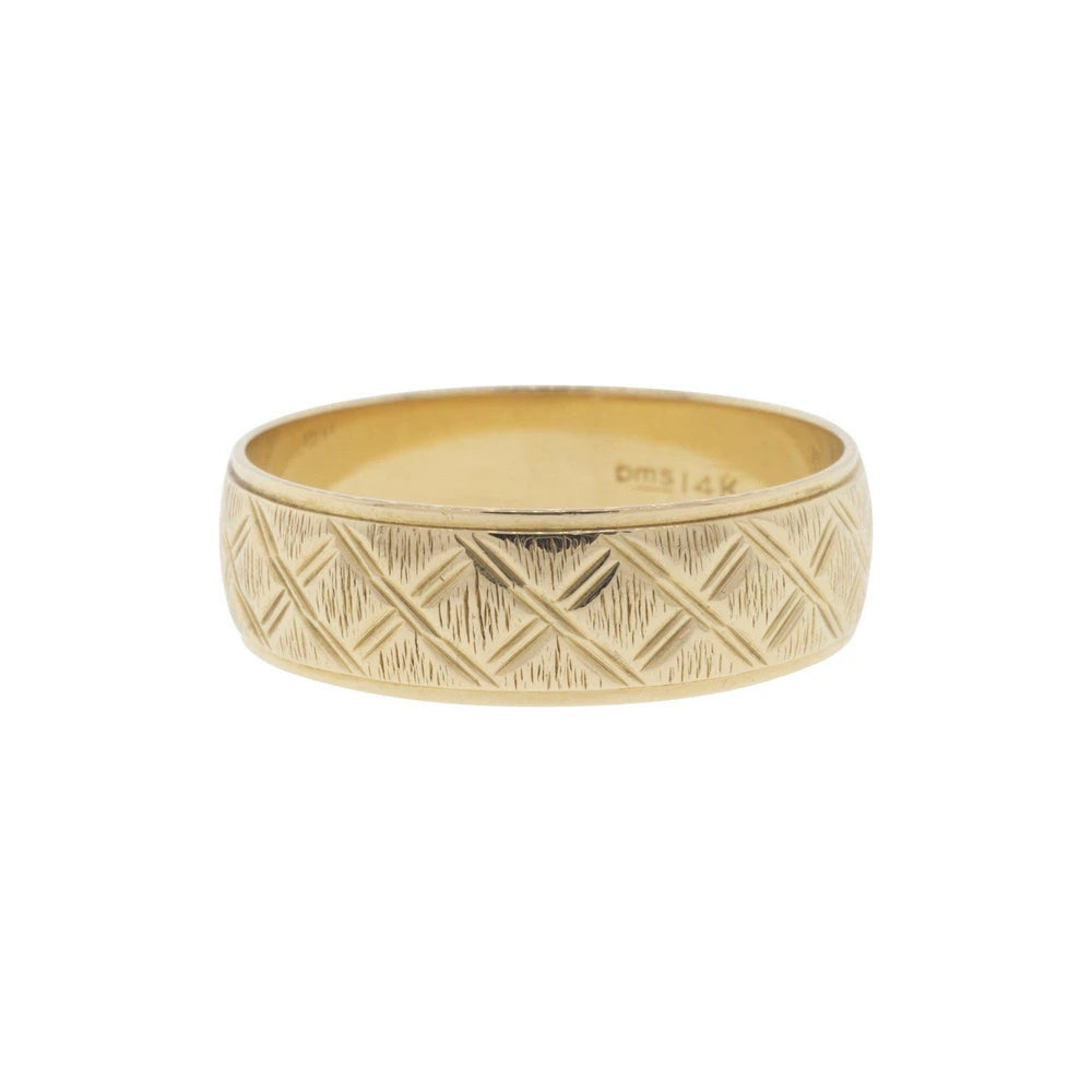 14k Yellow Gold Beveled Edge Etched Band