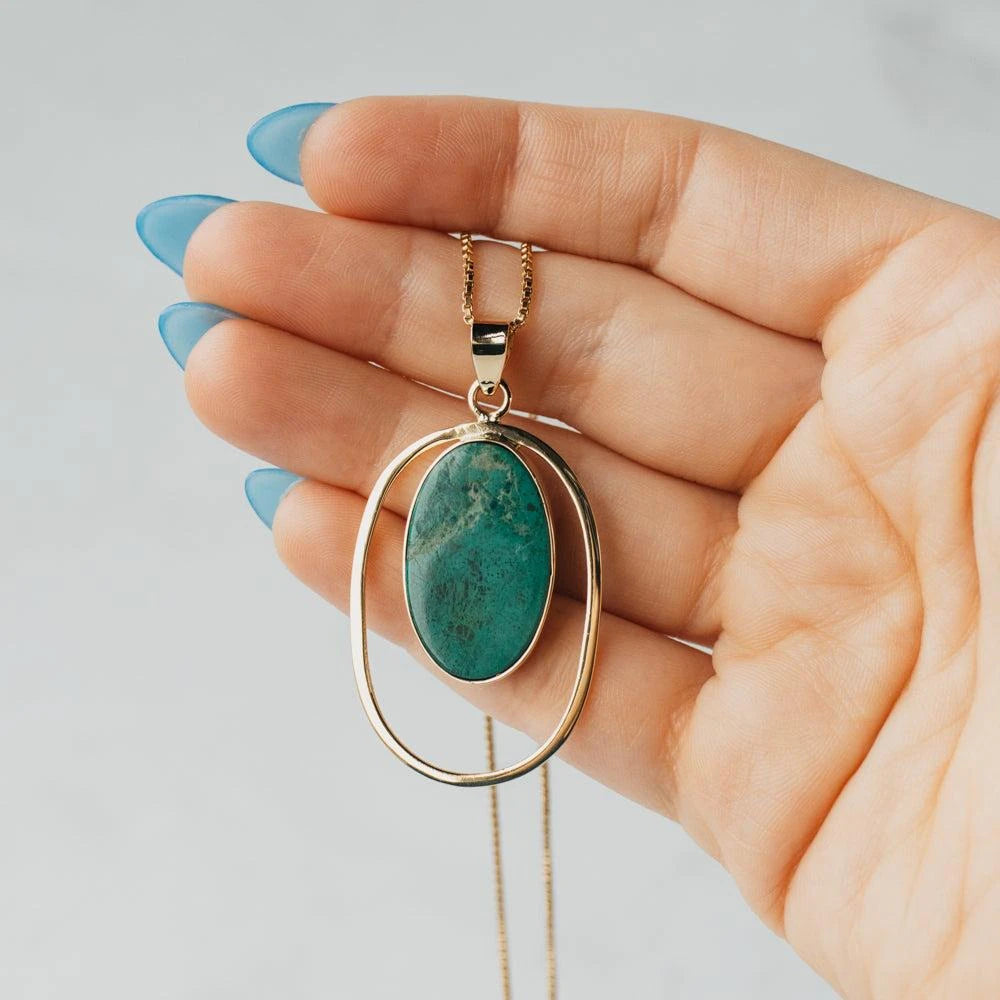 18K Yellow Gold Bezel-Set Turquoise Pendant Necklace