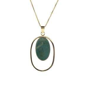 18K Yellow Gold Bezel-Set Turquoise Pendant Necklace