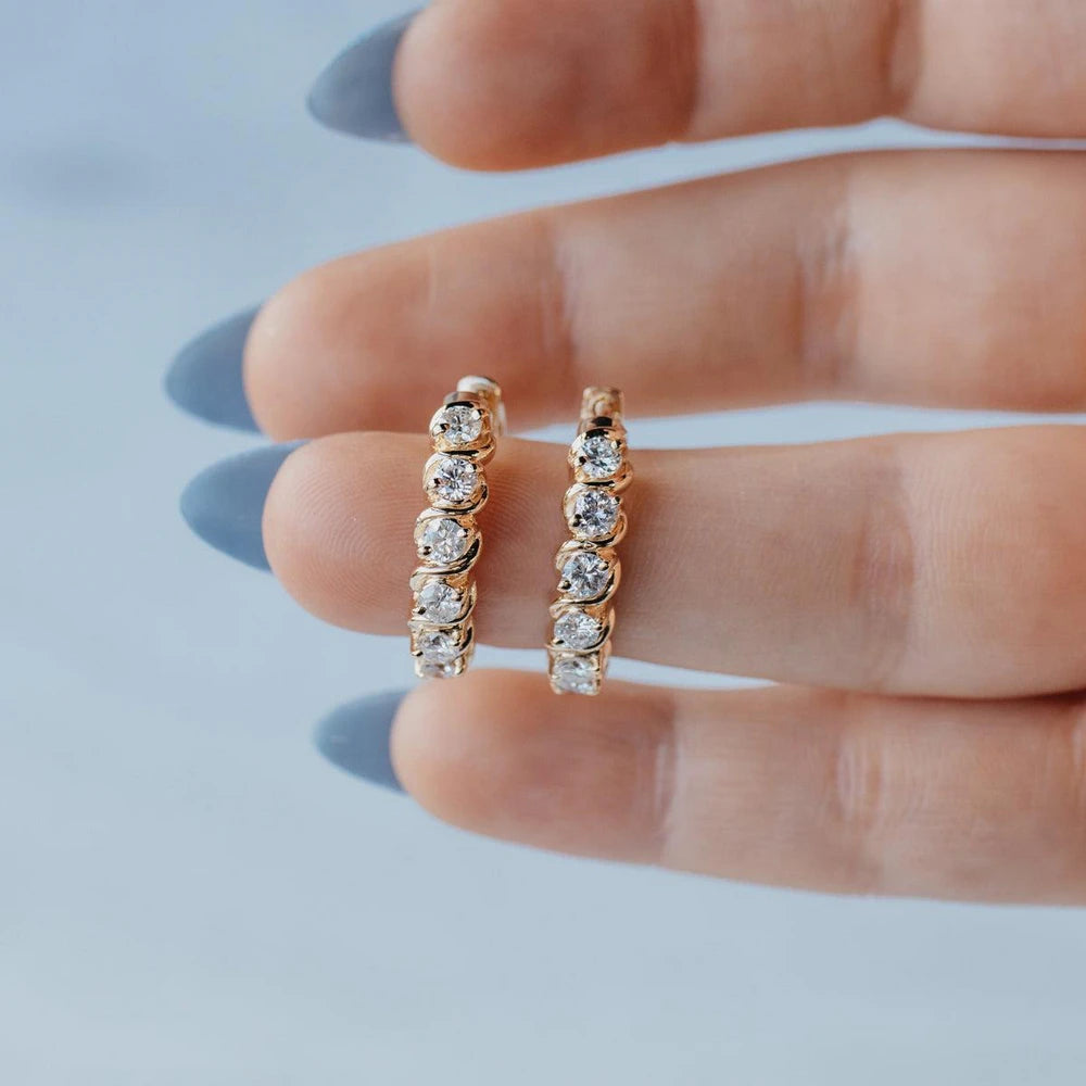 14K Yellow Gold 1.20ctw Diamond Hoop Earrings