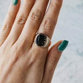14K Yellow Gold Flat Top Onyx Ring