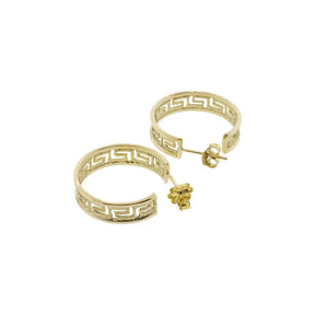 14K Yellow Gold Greek Key Hoop Earrings