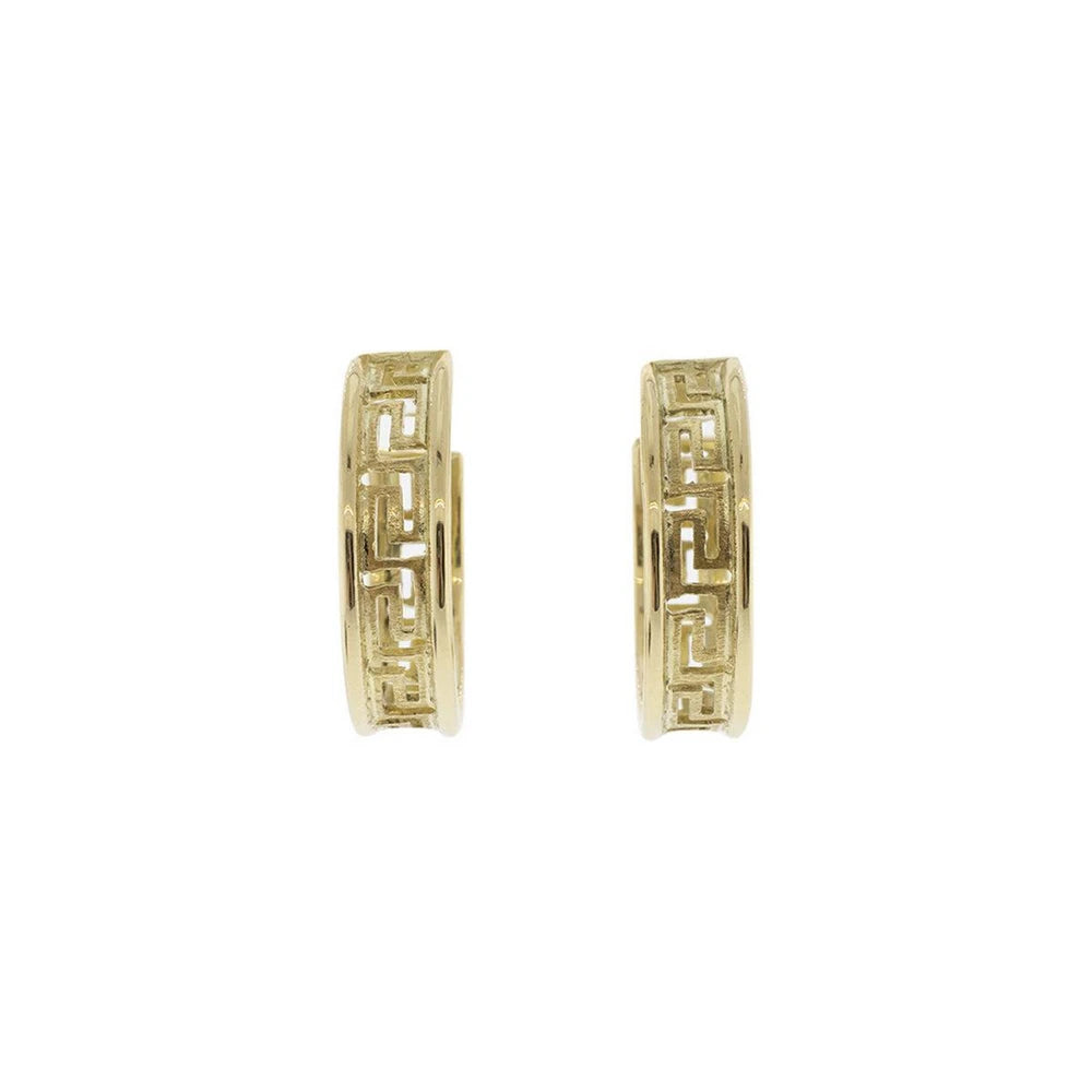 14K Yellow Gold Greek Key Hoop Earrings